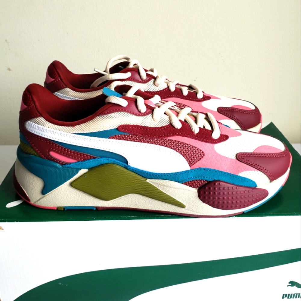 Puma RS-X Puzzle Sneakers Men's Size 10 BNIB White Burgundy Blue Pink